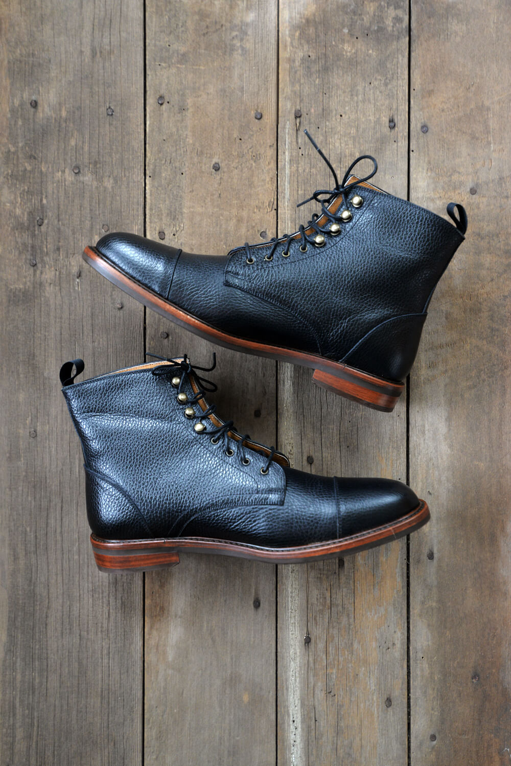 Beckett Simonon Black Pebbled Leather Dowler Cap Toe Boots 1
